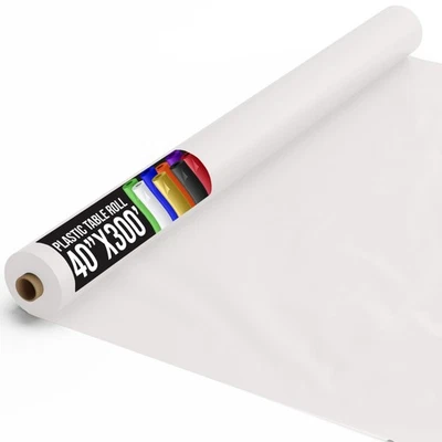 Pack of 3 Party Solids White Plastic Table Cover Roll 40" X 300' Table Cloth - Image 1 of 4