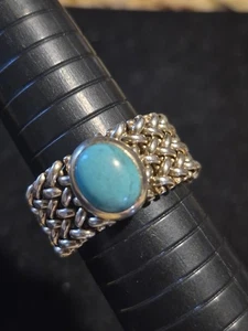 12 Sterling Silber Mesh Weave Türkis Ring 925 Italien  - Bild 1 von 10