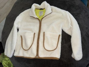 Free Assembly Women's Patch Pocket Mixy Teddy Fleece Jacket Small Egret Sherpa - Picture 1 of 6