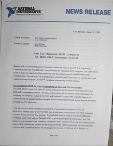 1990 National Instruments News Release 1. płyta kontrolera Macintosh IEEE-488.2 - Zdjęcie 1 z 2