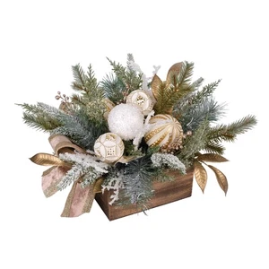 Elegant White and Gold Christmas Floral Arrangement, Artificial Pine with Orn... - Bild 1 von 9