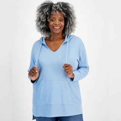 Túnica com capuz Style & Co malha waffle bolso canguru azul tamanho XL pequena nova com etiquetas - Imagem 1 de 4