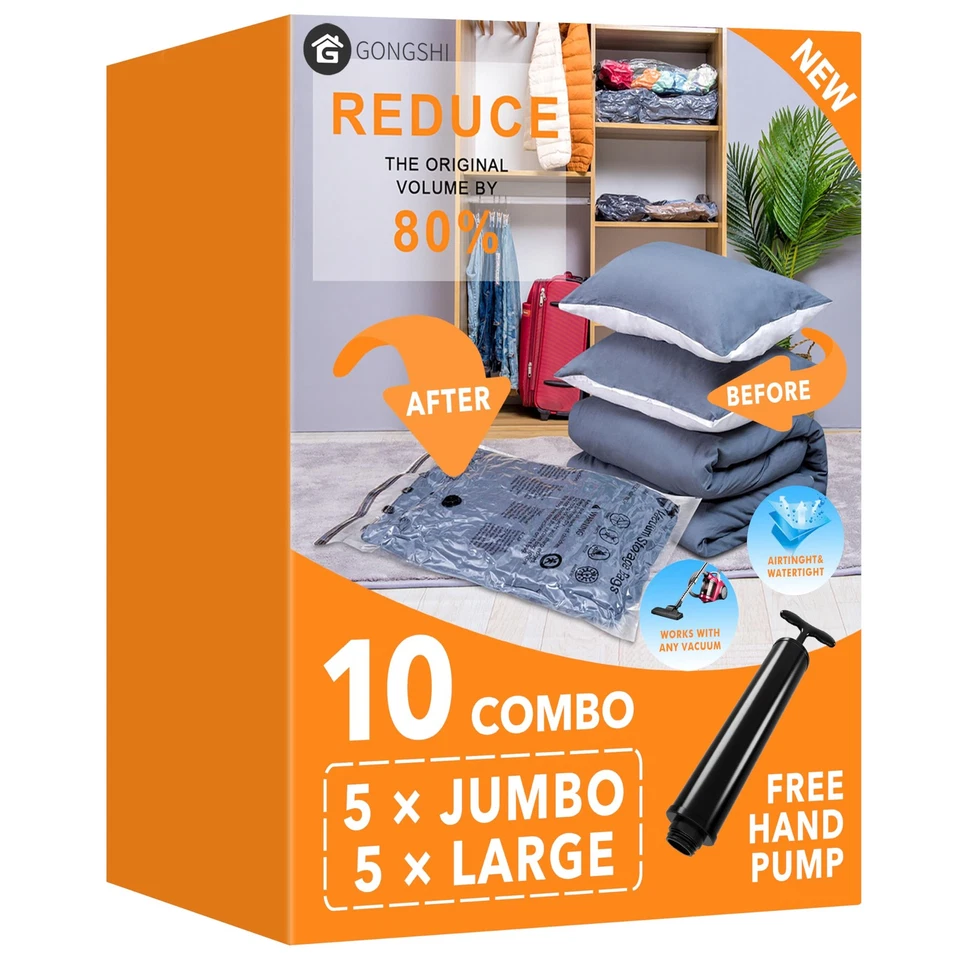 Bolsas de almacenamiento al vacío (5 x grandes, 5 x medianas), bolsas de compresión selladoras para ahorrar espacio Foto 1 de 4