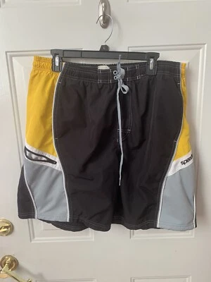 Speedo Swim Trunks Men's Large - Black/Yellow W/pockets - 18" Long - Image 1 of 2