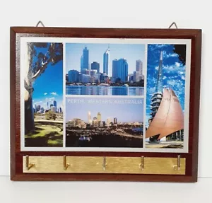Vintage PERTH WESTRN AUSTRALIA Key Holder 5 Hook Rack Jarrah - Picture 1 of 7