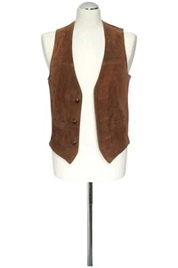 Schott Men Vintage Leather Vest S Brown Dark Brown Suede Leather - Picture 1 of 5