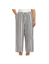 Briggs Pants Women's Size XL Gray White Striped Wide Leg Pull On Linen Blend