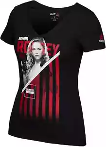 Reebok UFC Women's RONDA ROUSEY Fighter V-neck Short Sleeve Tees, Black -Small - Picture 1 of 12