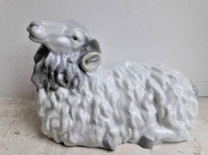 Antique Haubach Porcelain Figurine Gray Sheep Glazed Statue 6" MADE IN GERMANY - Picture 1 of 5