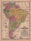 1846 ANTIQUE MITCHELL'S SCHOOL ATLAS-MAP OF SOUTH AMERICA-HAND COLORED