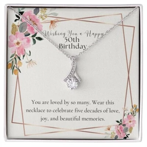 50th Fiftieth Birthday Bday Necklace Gift Gifts For Women Gold Gift Box Message - Picture 1 of 5