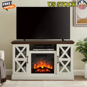 Farmhouse Fireplace TV Stand 55in TVs Electric Heater Storage Solution New - Picture 1 of 12