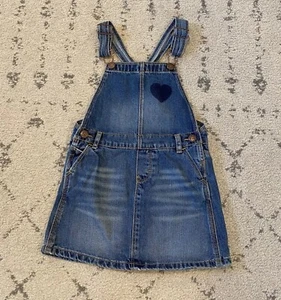 OshKosh Girls 5T Blue Denim Jumper Overall Vestbak Skirt Dress - Picture 1 of 4