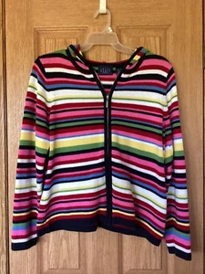 Ziz Claiborne Crazy Horse Striped Hooded Zipper Closure Sweater Women's Size XL - Picture 1 of 5