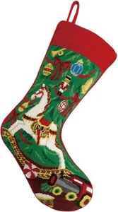 Peking Handicraft 31SJM8635MC Christmas Rocking Horse Needlepoint Stocking - Picture 1 of 4