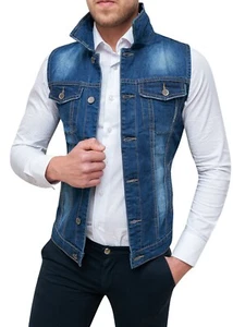 HERREN JEANSÄRMEL DIAMOND WESTE WESTE CARDIGAN BLAU  - Bild 1 von 3
