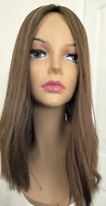 100% HUMAN HAIR COLOR ASH BROWN TOPPER SILKTOP 8"X8" FREE PARTING 17" LONG - Picture 1 of 11