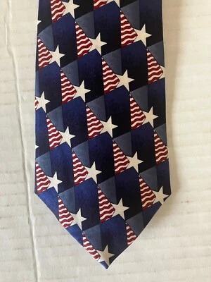 巨石阵男式领带丝绸缎挥舞旗美国制造全新带标签签名面 — 第 1/4 张图片