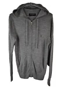ALLSAINTS Grey 100% Merino Wool Hoodie size XS Mens Full Zip Jumper Casual - Picture 1 of 9