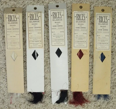 Vtg Rice's Silamide Waxed Thread for Heirloom Detail & Hand Sewing 5 Colors - Image 1 of 3