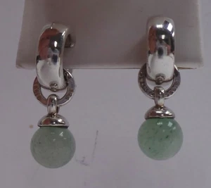 Authentic Tiffany & Co. Sterling Silver Jade Quartz Dangle Drop Clip-On Earrings - Picture 1 of 7