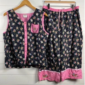 Dreamwear Mary Engelbreit Floral Pajama Set L Black/Pink 100% Cotton Sleepwwear - Picture 1 of 21