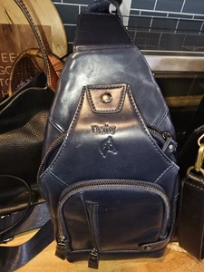 Marineblaue Echtleder Sling Bag Damen Herren Leder Umhängetasche  - Bild 1 von 10
