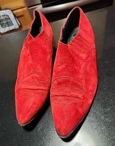 TWO LIPS Y2K Womens 7 Chunky Red Leather Grunge Ankle Heels Shoes Cute!Vintage - Picture 1 of 6