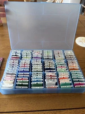 Blue Embroidery Thread Cross Stitch Storage Box 108 DMC Threads On Bobbins - Image 1 of 4