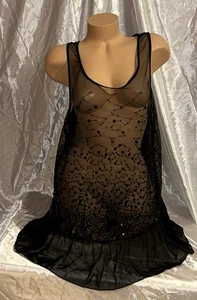 LOVE TO BE LOVED Nachthemd Nachthemd schwarz seidig transparent Glitzer Spitze XL neu mit Etikett - Bild 1 von 9