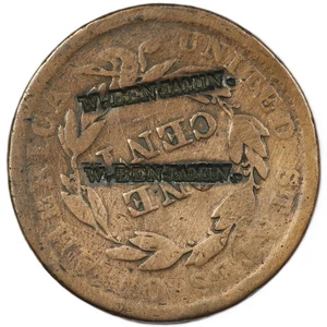 1839 Coronet Head Large Cent, "W. BENJAMIN" Counterstamp - Picture 1 of 4