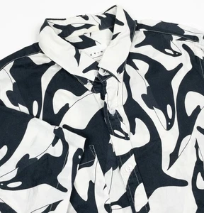 Camisa gráfica Duvin Orca para hombre grande manga corta abotonada negra blanca ballena - Imagen 1 de 15
