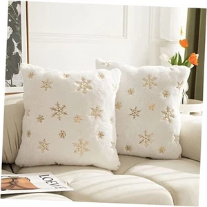  Set of 2 Fluffy White Faux Fur Pillow Covers 18" x 18" (Pack of 2) White&gold - Picture 1 of 8