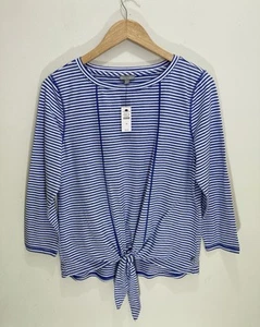 T By Talbots Women’s Shirt Top Size Medium Blue Striped Long Sleeves NWT - Picture 1 of 18