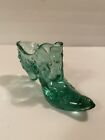 Vintage FENTON Green Cabbage Rose Collectable Glass Slipper Stamped on Bottom 