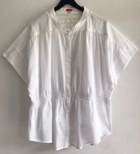 Free People Women Blouse White Lace Elastic Waist Button Cap Sleeve Size L - Picture 1 of 10