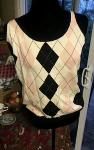 Neu mit Etikett Michael Kors Argyle XL Pullover rosa schwarz Top ärmellos Neu aus altem Lagerbestand - Bild 1 von 2