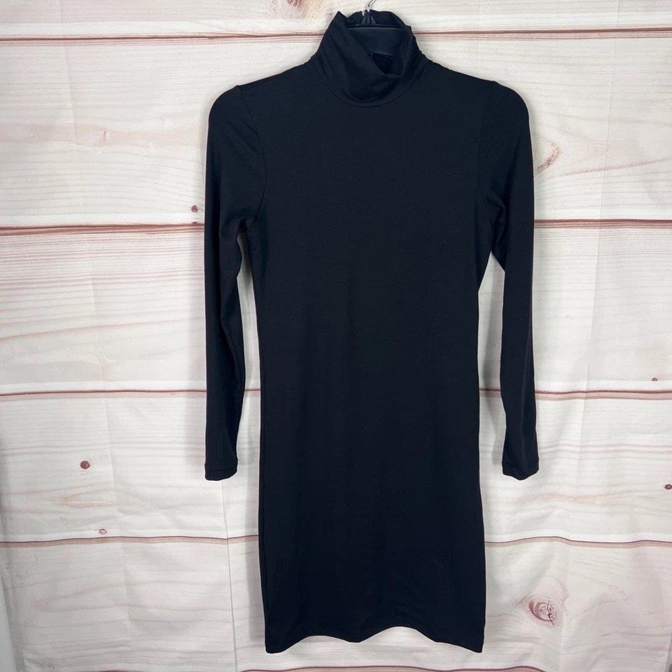 Bumpsuit Dress Womens S Black Maternity Mini Turtleneck Long Sleeve Bodycon Knit - Image 1 of 4