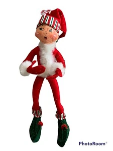 Annalee 2005 Mobilitee Weihnachtselfe Zuckerstange Streifen Regal Sitzer beweglich 14" - Bild 1 von 8