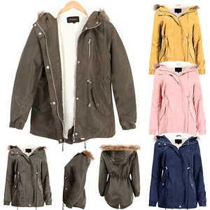 Women's Faux Fur Hoodie Sherpa Fur Lined Utility Parka Jacket - Picture 1 of 33