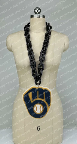 New MLB Milwaukee Brewers Jumbo Big Black Fan Chain Necklace Foam MI USA Cover