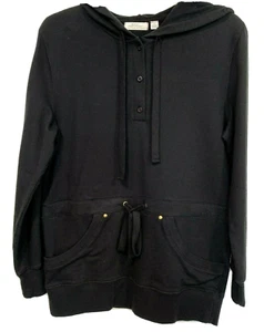 Toller schwarzer Pullover Hoodie Sweatshirt 1/4-Knopf Taille zum Binden Damen Medium - Bild 1 von 9