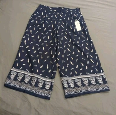 Pantalones TRUTH NYC Palazzo para mujer talla mediana azul marino estampado de plumas pierna ancha  Foto 1 de 4