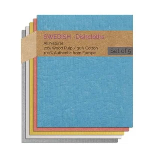 Swedish Dishcloth 5 Pack (Blue, Salmon, Yellow, Natural, Gray) Colorset BSYNG P - Picture 1 of 6