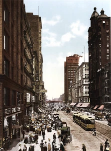 Rascacielos de coche Trolly America Street State Street Chicago Illinois estampado - Imagen 1 de 1