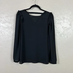 Loft Black Ruffle Puff Long Sleeve Blouse Size Large Petite - Picture 1 of 11
