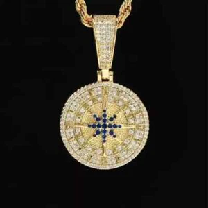 2.64Ct Round Cut Lab Created Diamond Compass Pendant 14k Yellow Gold Plated - Picture 1 of 4
