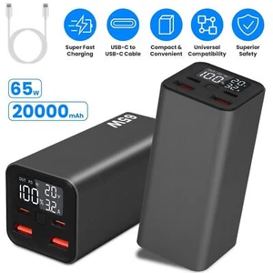 20000mah 65W USB-C PD Laptop Power Bank Fast Charging Power Bank Type-C Charger - Picture 1 of 32