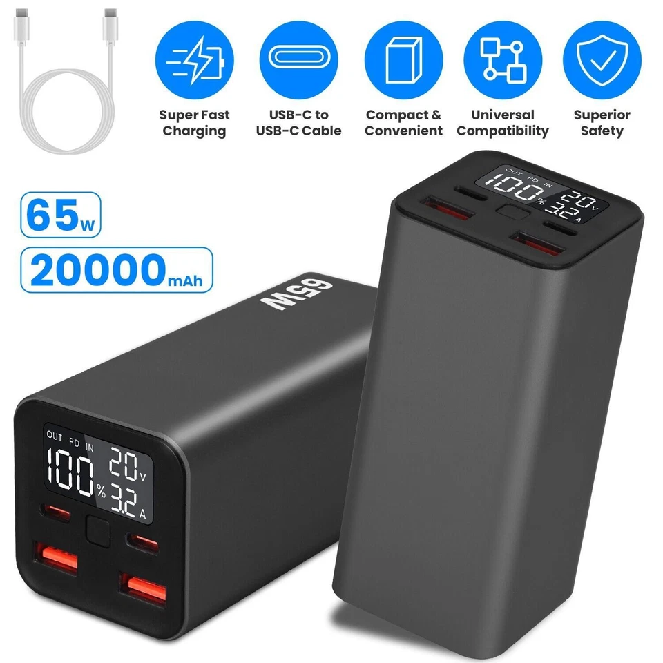 20000mah 65W USB-C PD Laptop Power Bank Fast Charging Power Bank Type-C Charger - Image 1 of 4