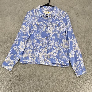 C&C California Linen Jacket Womens Medium Floral Beachy Button Up 100% Linen - Picture 1 of 12